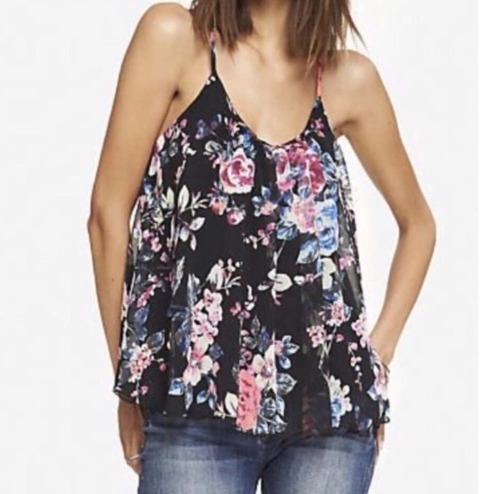 Express Neon Floral Scoop Neck Flowy Tank